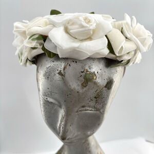 Vtg 1950s White Rose Floral Half Hat Bridal Garden Party Fascinator